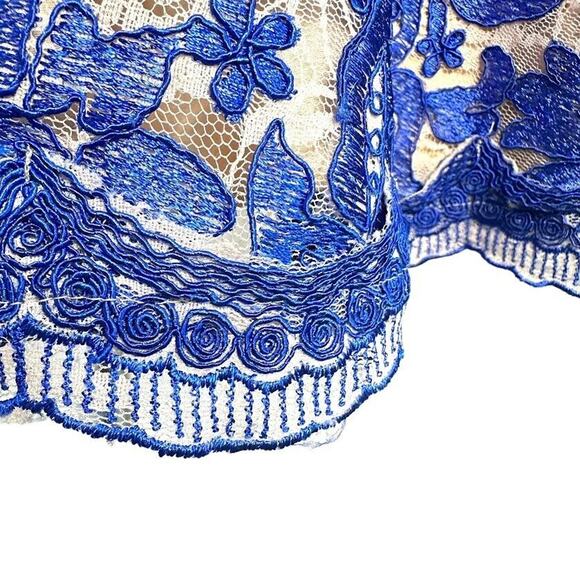 Eliza J Blue Lace Cap Sleeve Fit Flare Dress Pockets Womens Petites Size 12P - Picture 7 of 15